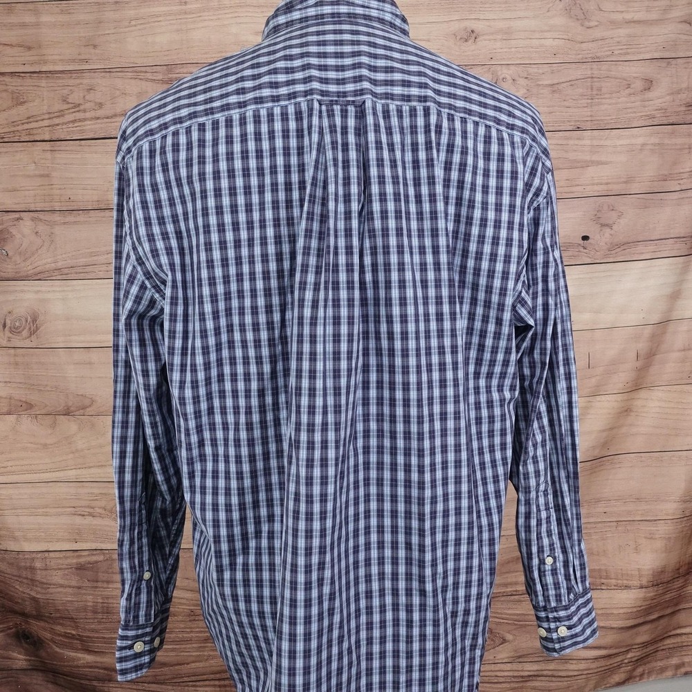 Nautica Shirt Mens L Blue Plaid Long Sleeve Button-Up 80's Two-Ply Cotton - Picture 4 of 8